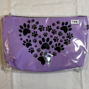 The Pouch Cosmetic Bag Purple Womens Small NWT Heart Paw Print Zippered Travel